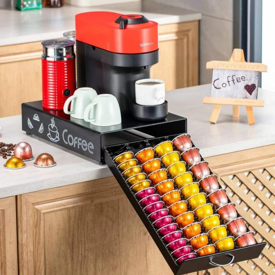 Flagship Vertuo Pod Holder - Black Metal Coffee Pod Organizer for Nespresso Vertuo, Fits All Vertuo Pod Sizes, Durable & Stylish Storage Solution