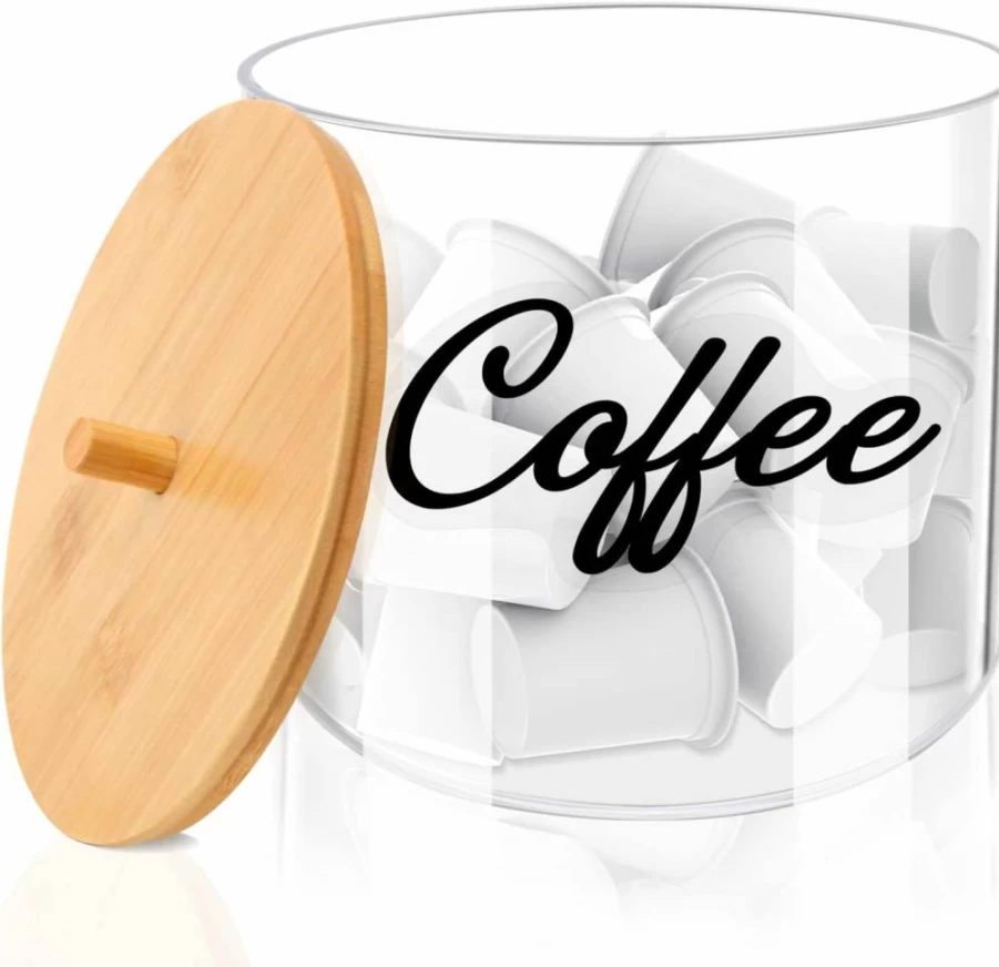 Homicozy 80-Oz Bamboo Lid Coffee Pod Organizer - Clear Countertop Storage for Keurig/Nespresso K-Cups, Coffee Capsule & Filter Holder, Coffee Bar Accessory