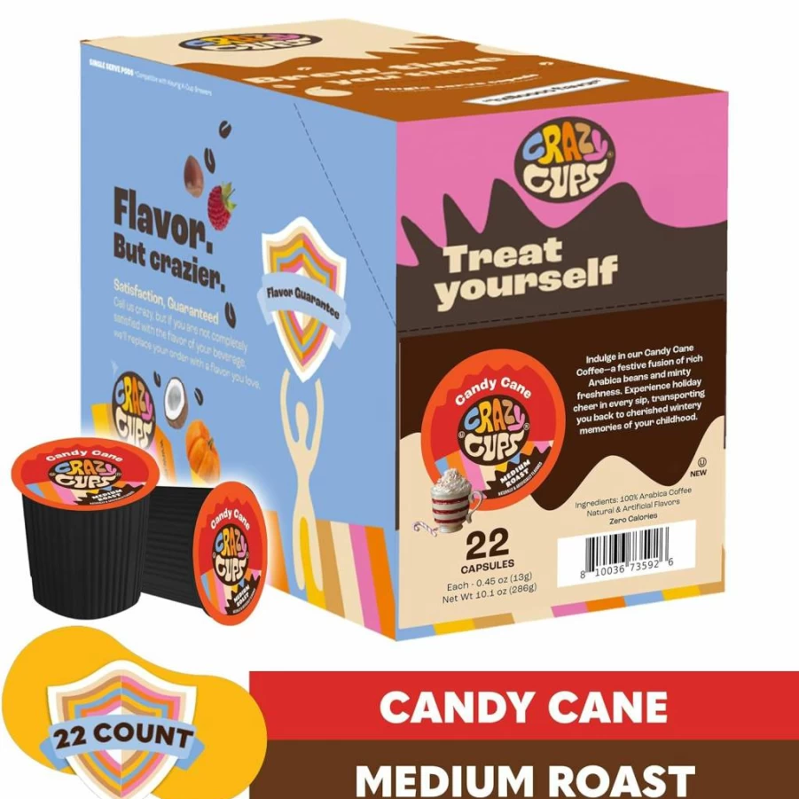 Crazy Cups Peppermint Chocolate Mocha Flavored Coffee Pods for Keurig K-Cup Machines - 22 Recyclable Single Serve Pods, Hot or Iced
