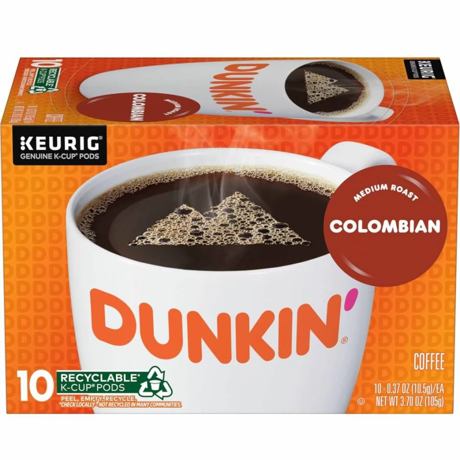 Dunkin' Medium Roast 100% Colombian Coffee Pods - 10 K-Cup Pods for Keurig Brewers