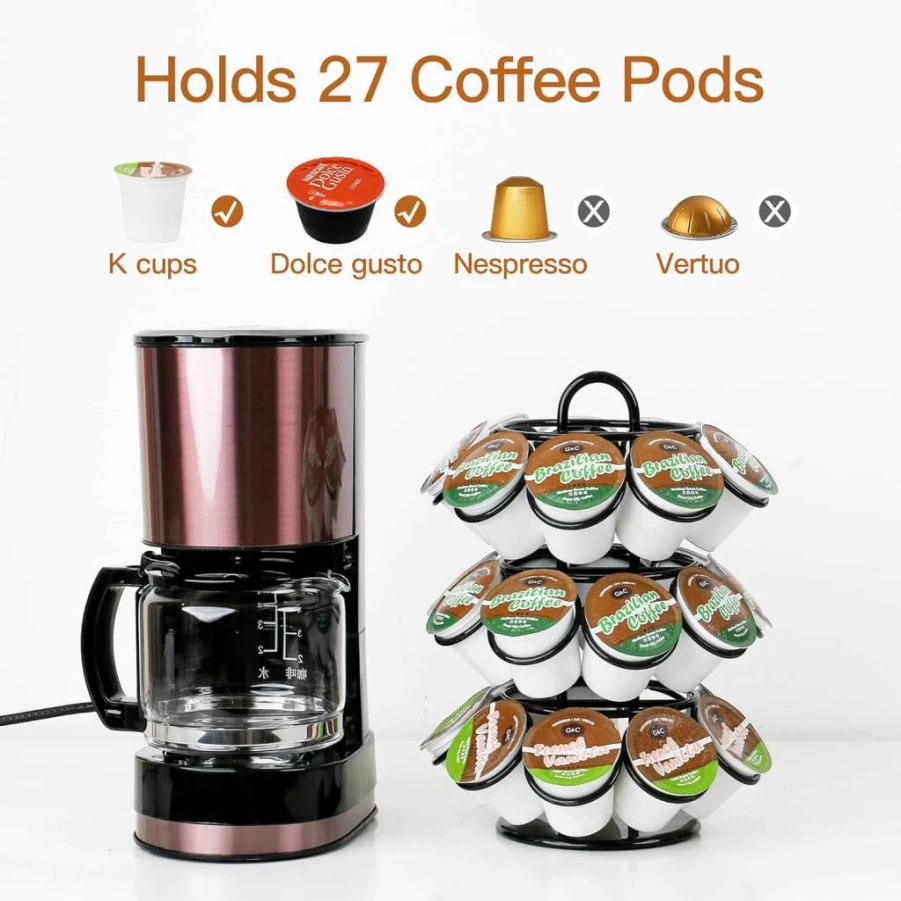 ZECENN 360-Degree Rotating K-Cup Holder – Organizes 27 Keurig & Dolce Gusto Coffee Pods, Durable Black Coffee Pod Storage for Keurig Machines