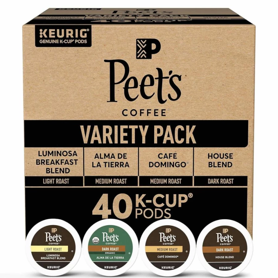 Peet's Coffee K-Cup Pods Dark Roast Variety Pack - Major Dickason's Blend, French Roast, Organic Alma De La Tierra, House Blend (40 Count, 4 Boxes of 10) for Keurig Brewers