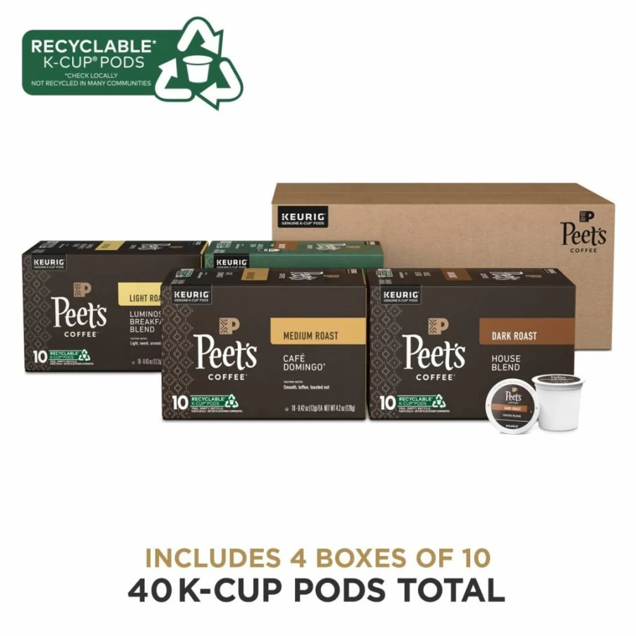 Peet's Coffee K-Cup Pods Dark Roast Variety Pack - Major Dickason's Blend, French Roast, Organic Alma De La Tierra, House Blend (40 Count, 4 Boxes of 10) for Keurig Brewers