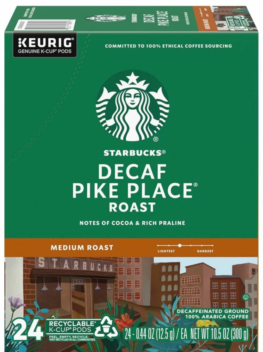 Starbucks Decaf Pike Place Roast K-Cup Pods, 24 Count – Single-Serve Coffee for Keurig Brewers