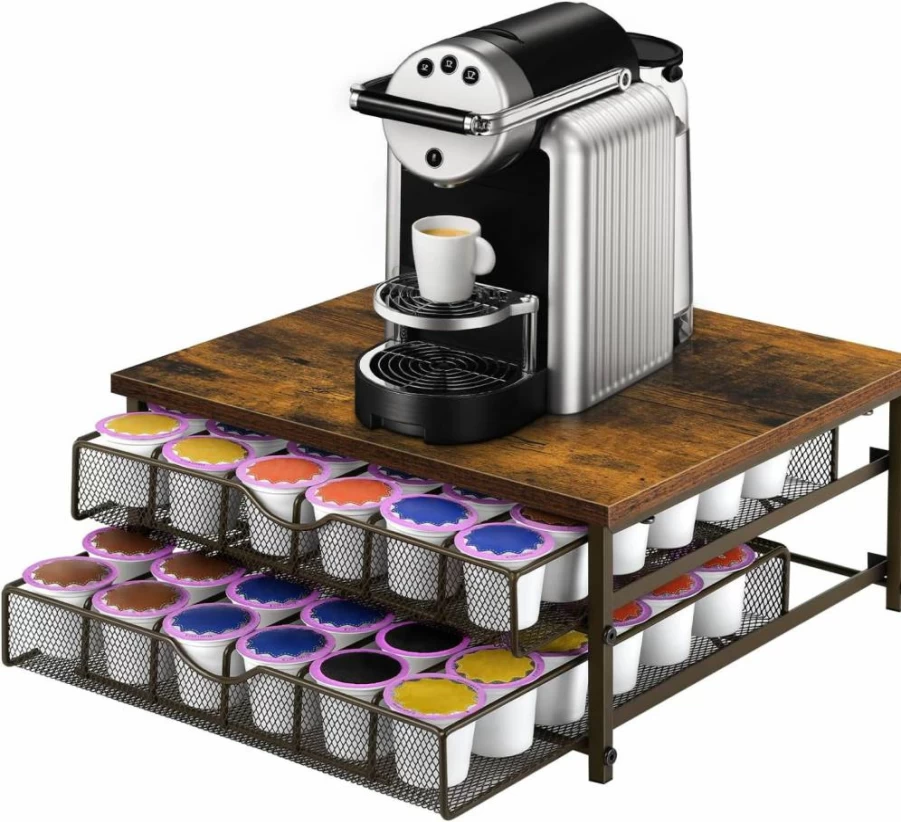 BTY 2-Tier Coffee Pod Organizer with Sliding Baskets - Holds 72 K-Cups, Compact Storage for Home, Office, or Cafe Counter (Black)
