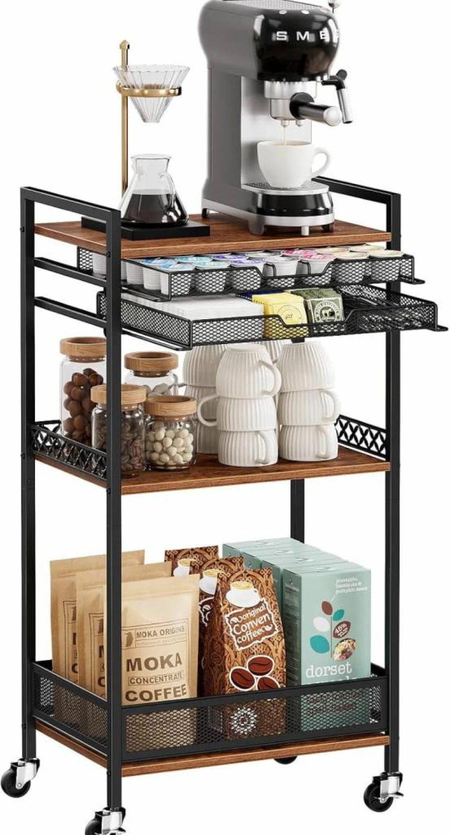 Plaviya Multi-Functional Coffee Pod Organizer with Wheels for Nespresso Vertuo & K-Cup Capsules, Kitchen and Living Room Storage Rack