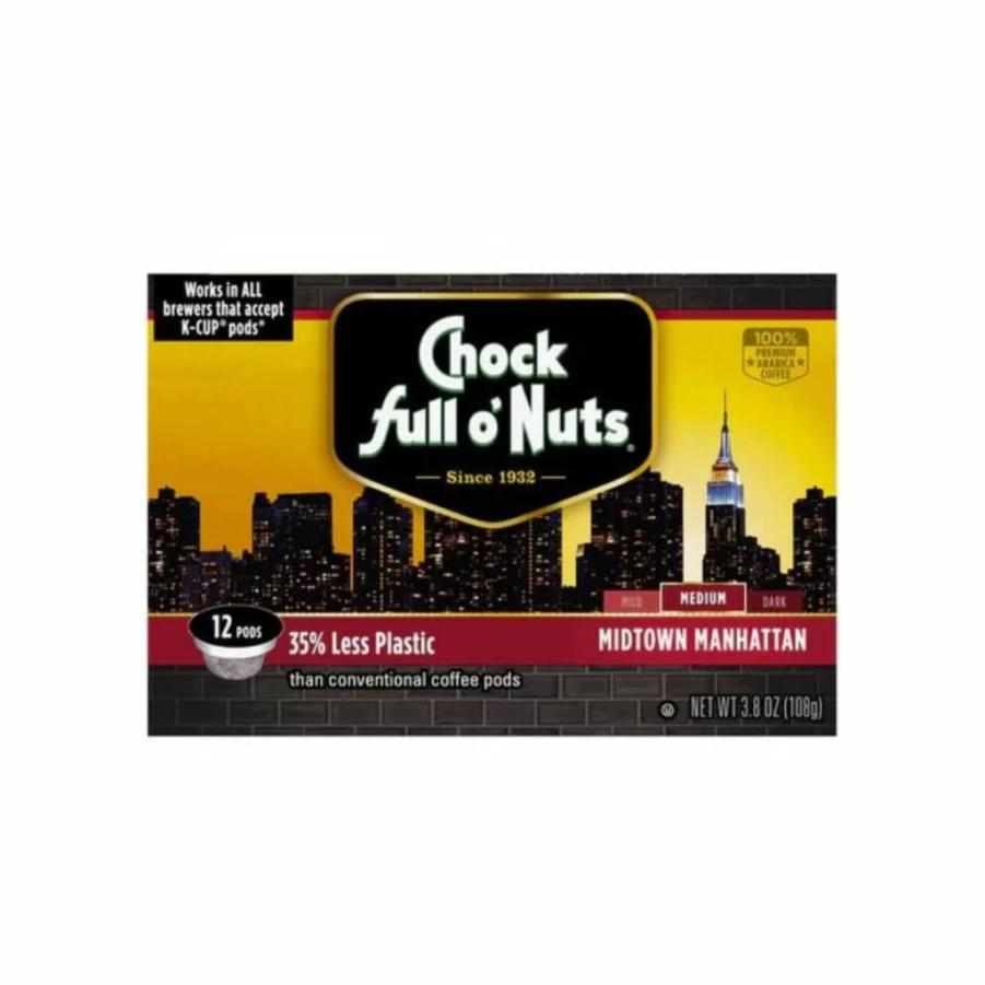 Chock Full o' Nuts Decaf Medium Roast Arabica Coffee Pods - 12 Count Keurig-Compatible K-Cups, Eco-Friendly Single Serve
