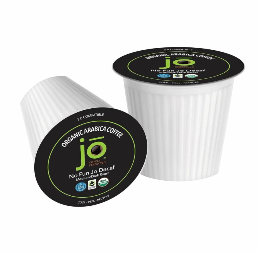 Jo Coffee Decaf Organic Medium Dark Roast Swiss Water Process K-Cups, 24 Count, Fair Trade Certified, Kosher, Non-GMO, Gluten Free, Keurig Compatible