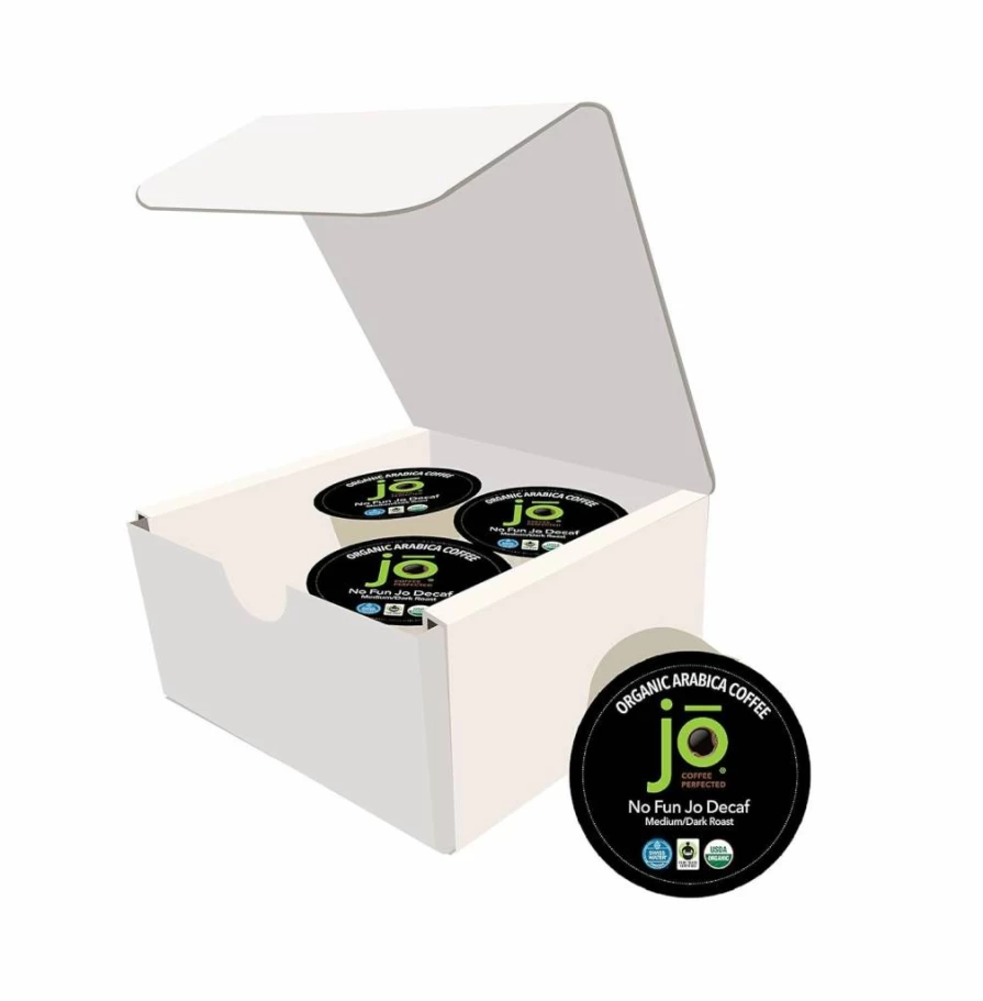 Jo Coffee Decaf Organic Medium Dark Roast Swiss Water Process K-Cups, 24 Count, Fair Trade Certified, Kosher, Non-GMO, Gluten Free, Keurig Compatible