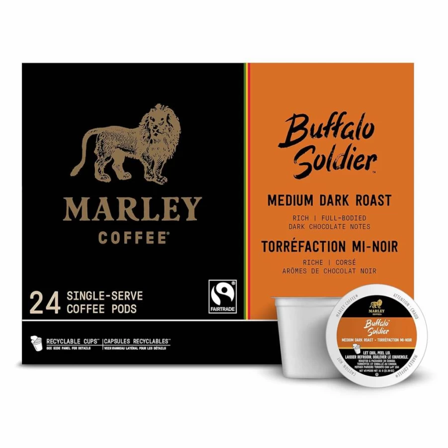 Marley Coffee Buffalo Soldier Medium-Dark Roast K-Cup Pods, 24 Count - Single Serve Compatible with Keurig Brewers