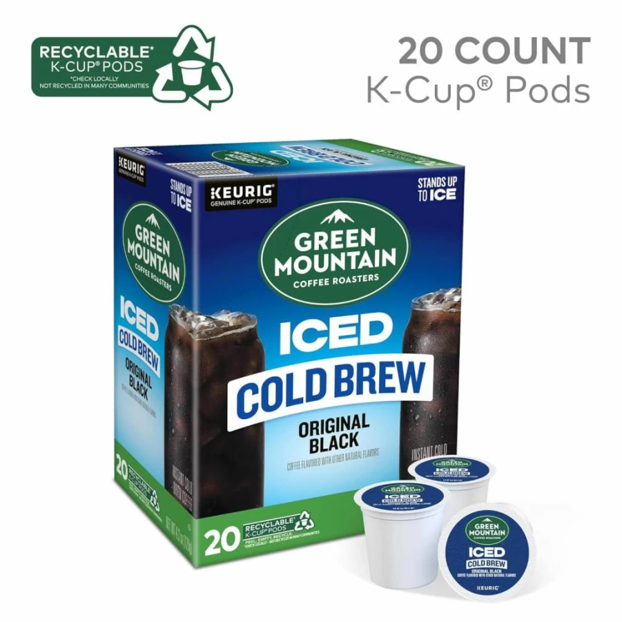 Green Mountain Coffee Roasters Original Black Iced Cold Brew K-Cup Pods, 20-Count Single Serve Keurig Compatible Coffee Box