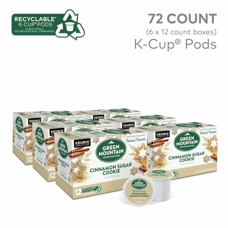 Green Mountain Coffee Roasters Cinnamon Sugar Cookie Flavored Coffee K-Cup Pods, 72 Count, Single Serve for Keurig Brewers