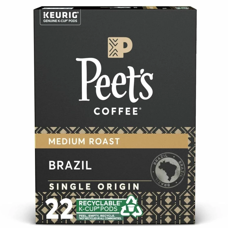 Peet's Coffee Brazil Single Origin Medium Roast K-Cup Pods - 22 Count for Keurig Brewers