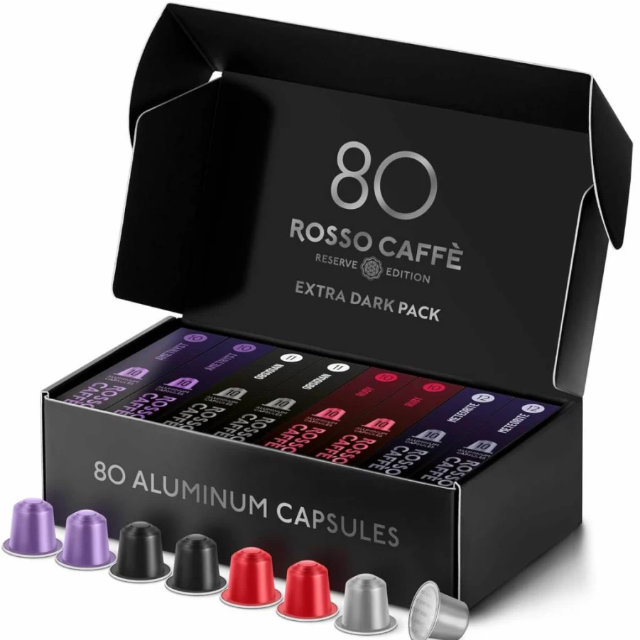 ROSSO CAFFE Espresso Pods Variety Pack for Nespresso Original Machines - 80 Capsules, 8 Flavors Medium Dark Roast Italian Coffee