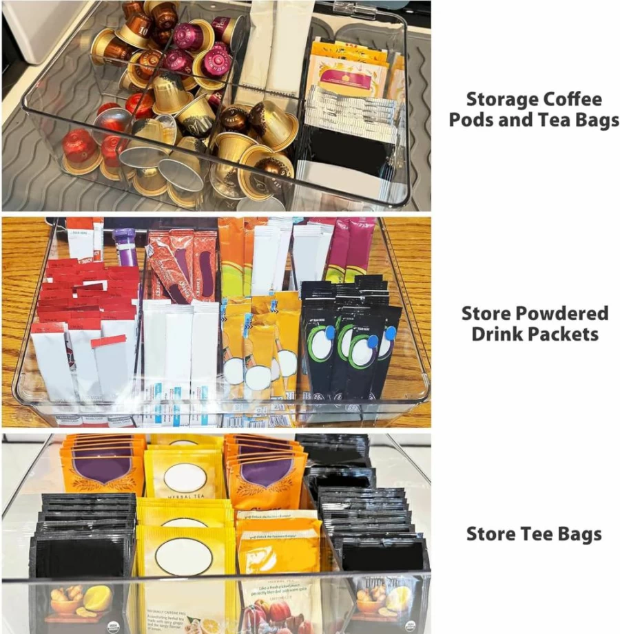 ZECENN Acrylic Coffee Pod Holder with Lid - Clear K-Cup Organizer for Keurig & Nespresso OriginalLine/VertuoLine Capsules, Countertop Storage Container