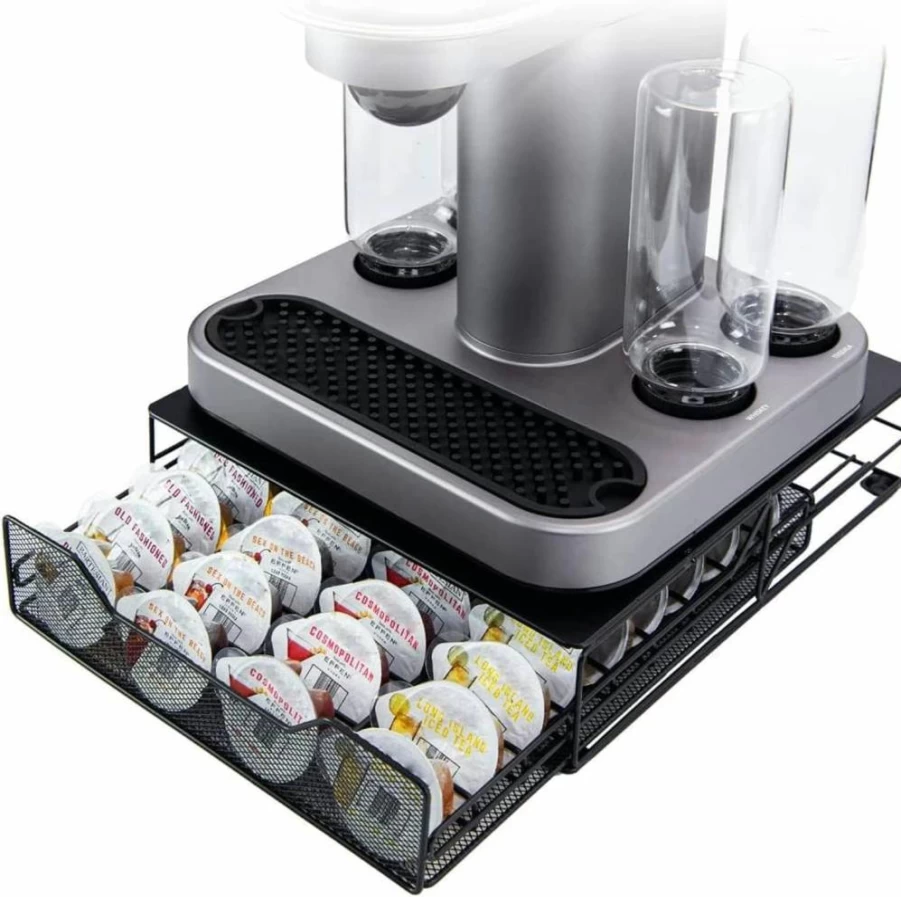 WIWIWISAM Black Metal Bartesian Pod Holder - 36-Capacity Modern Storage Drawer for Cocktail Capsules