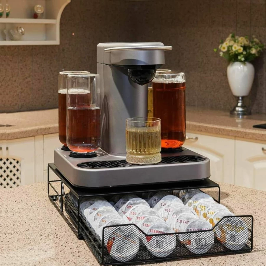 WIWIWISAM Black Metal Bartesian Pod Holder - 36-Capacity Modern Storage Drawer for Cocktail Capsules
