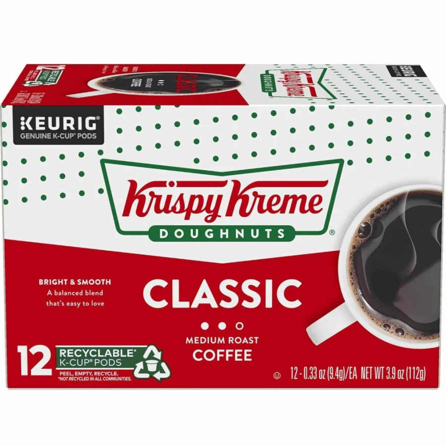 Krispy Kreme Medium Roast Coffee K-Cup Pods, Classic Blend, 12 Count Single-Serve Keurig Compatible