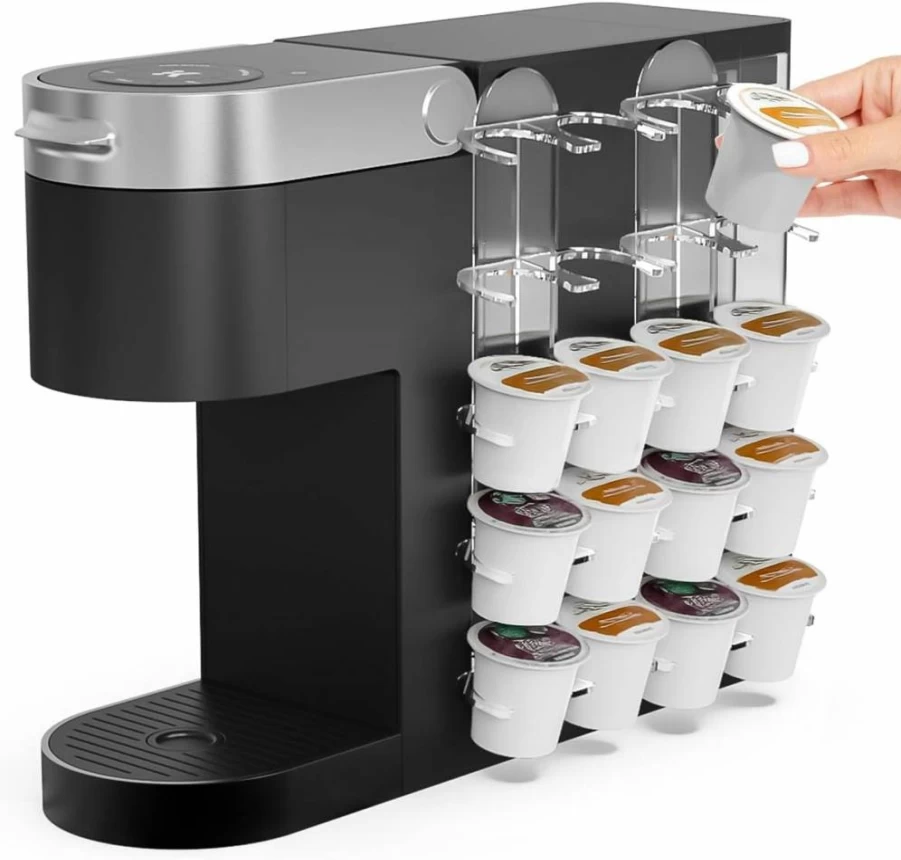 NiHome Clear Acrylic K-Cup Organizer for Keurig – Side Mount Coffee Pod Storage Holds 10 K-Cups, Space-Saving Countertop Solution