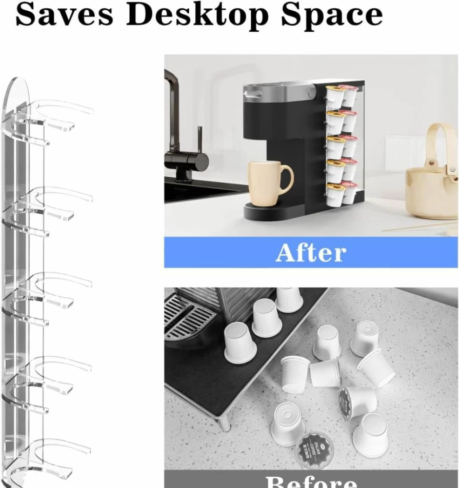 NiHome Clear Acrylic K-Cup Organizer for Keurig – Side Mount Coffee Pod Storage Holds 10 K-Cups, Space-Saving Countertop Solution