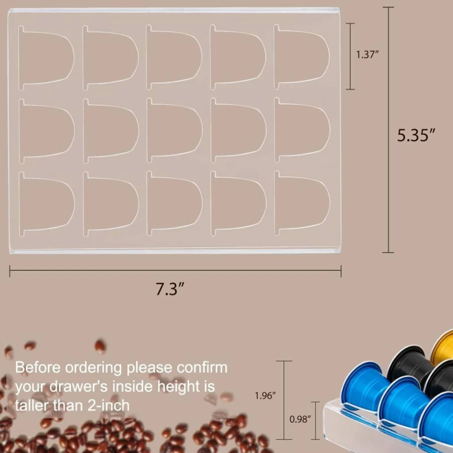Sumerflos Clear Coffee Pod Organizer Tray - Holds 42 Nespresso Original Capsules, Kitchen & Office Storage Drawer Holder