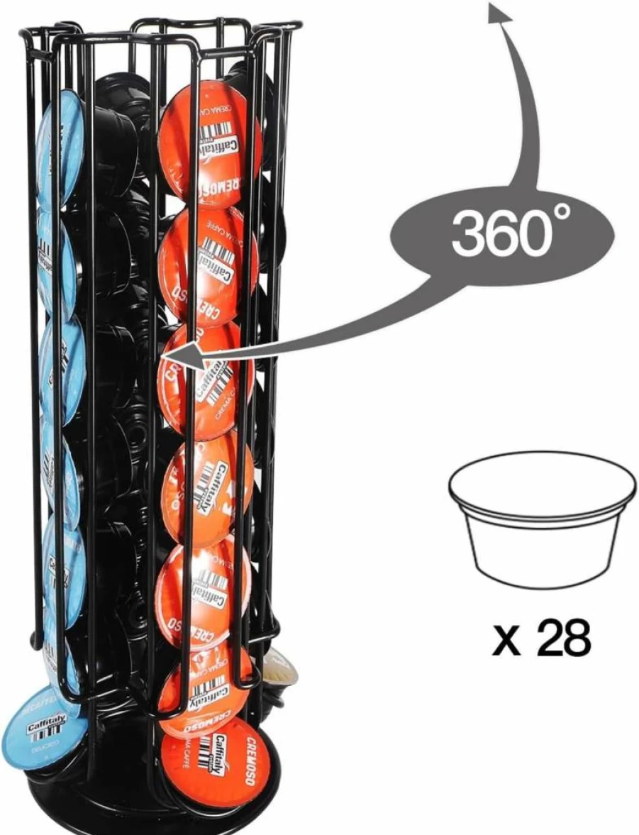 SYSYLY Coffee Pod Organizer Carousel - Holds 28 Capsules, Compatible with Starbucks Verismo, Lavazza Blue, K-Fee, Tchibo, Caffitaly & More - Compact Pod Storage Stand