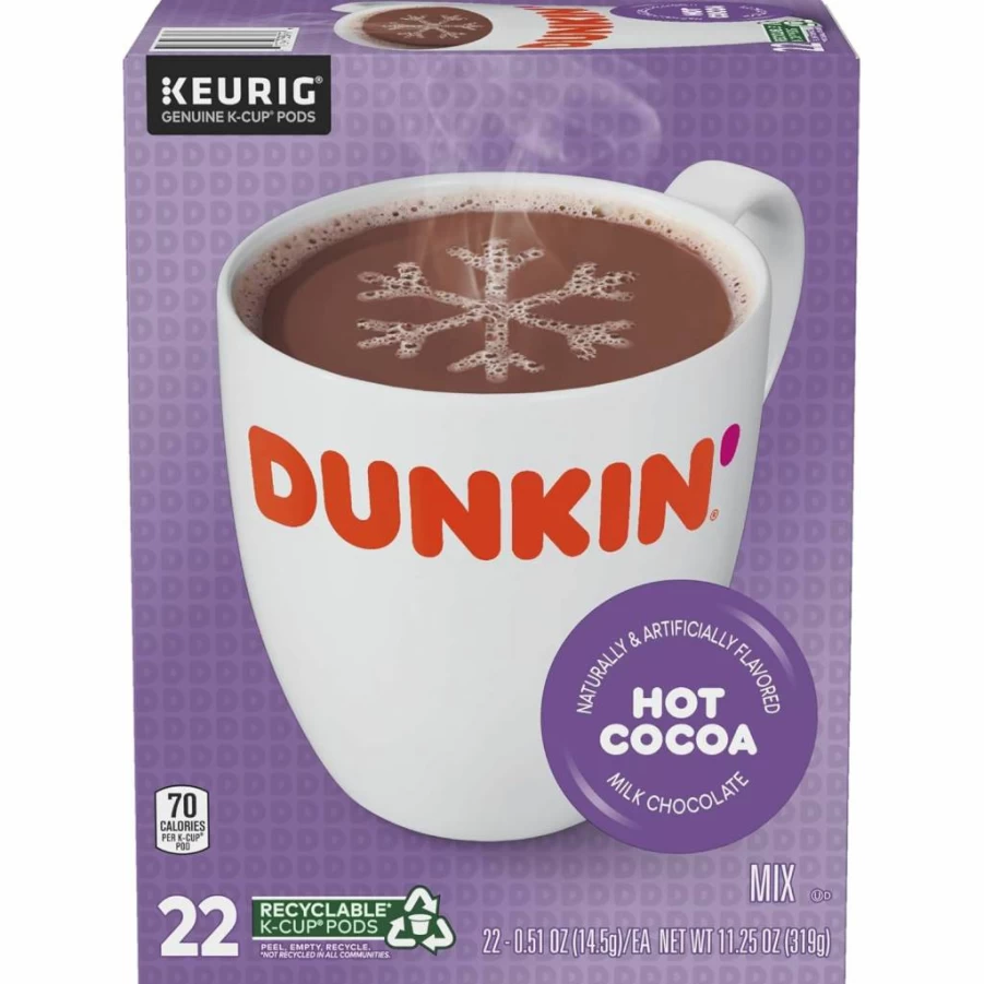 Dunkin' Donuts Milk Chocolate Hot Cocoa K-Cup Pods, 22 Count Single-Serve Box for Keurig Brewers