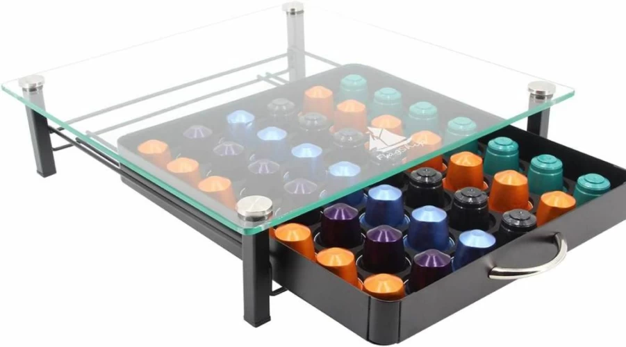 Flagship Nespresso OriginalLine Pod Holder Drawer - 42 Capsule Capacity, Glass Storage Organizer for Nespresso Coffee Pods