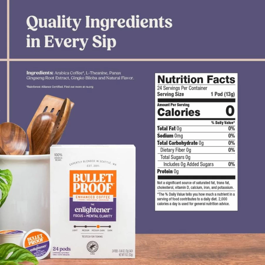 Bulletproof High Achiever Single-Serve Coffee Pods, Medium-Dark Roast with Lion's Mane Mushroom, B Vitamins & Adaptogens for Energy & Focus, 10 Count