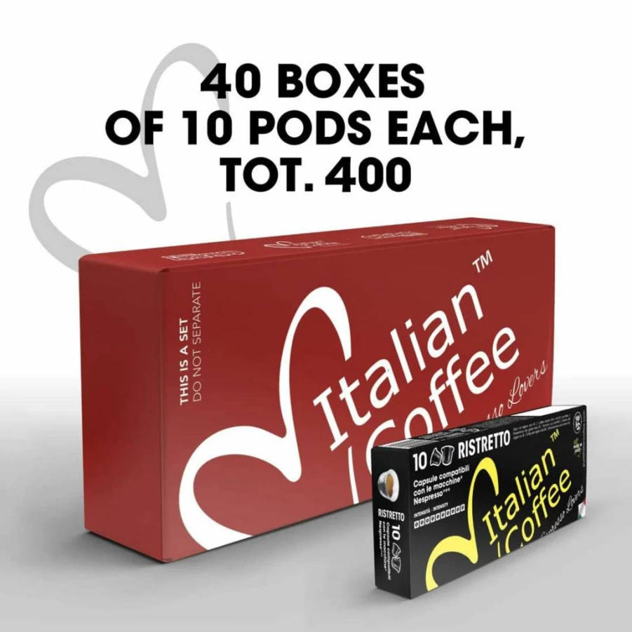 DELICITALY Pure Italian Food Nespresso Compatible Coffee Pods - 200 Ristretto Espresso Capsules for Original Machines