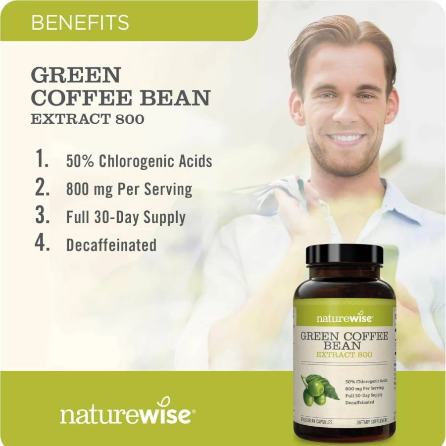 NatureWise Green Coffee Bean Extract 800mg - 50% Chlorogenic Acid for Weight Management, Energy Boost & Antioxidant Support - Vegan, Non-GMO, 60 Capsules (1 Month Supply)