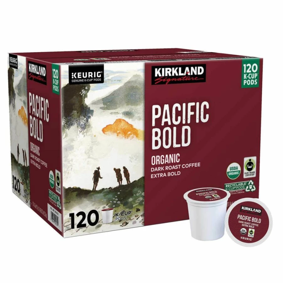 KIRKLAND Organic Pacific Bold Coffee K-Cup Pods, 120 Count (2 Pack) - Dark Roast, Single-Serve Compatible with Keurig Brewers