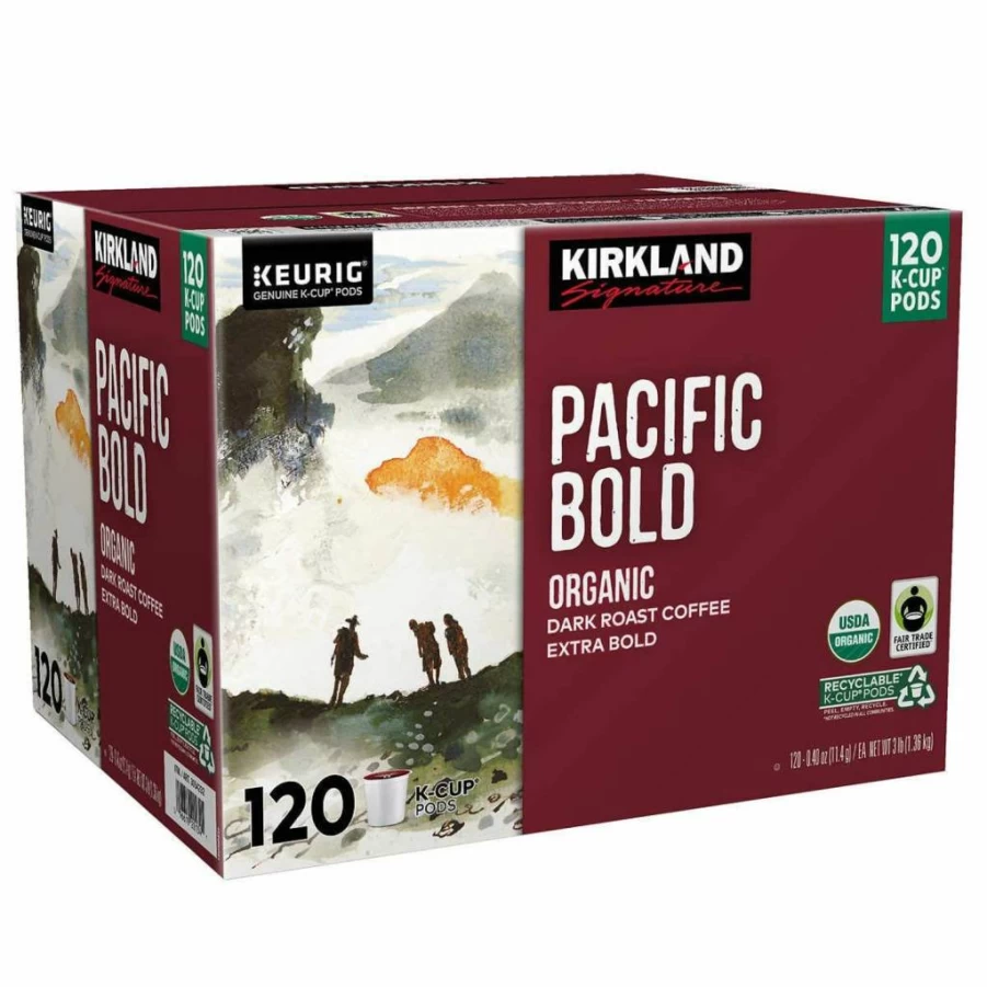 KIRKLAND Organic Pacific Bold Coffee K-Cup Pods, 120 Count (2 Pack) - Dark Roast, Single-Serve Compatible with Keurig Brewers