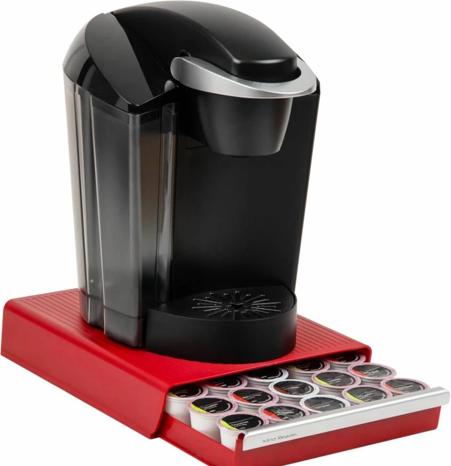 Mind Reader Single Serve Coffee Pod Organizer, 30-Capacity Countertop Storage, 10.5 x 12.75 Inches, Red - Compact Holder for Keurig K-Cups, Nespresso Capsules
