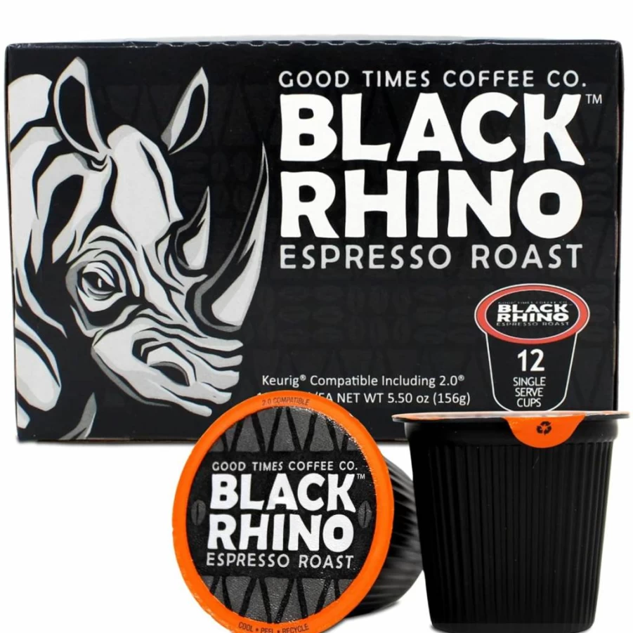 Good Times Coffee Co. Black Rhino Espresso Roast Single Serve K-Cup Pods for Keurig Brewers - 12 Count, Dark Roast Coffee