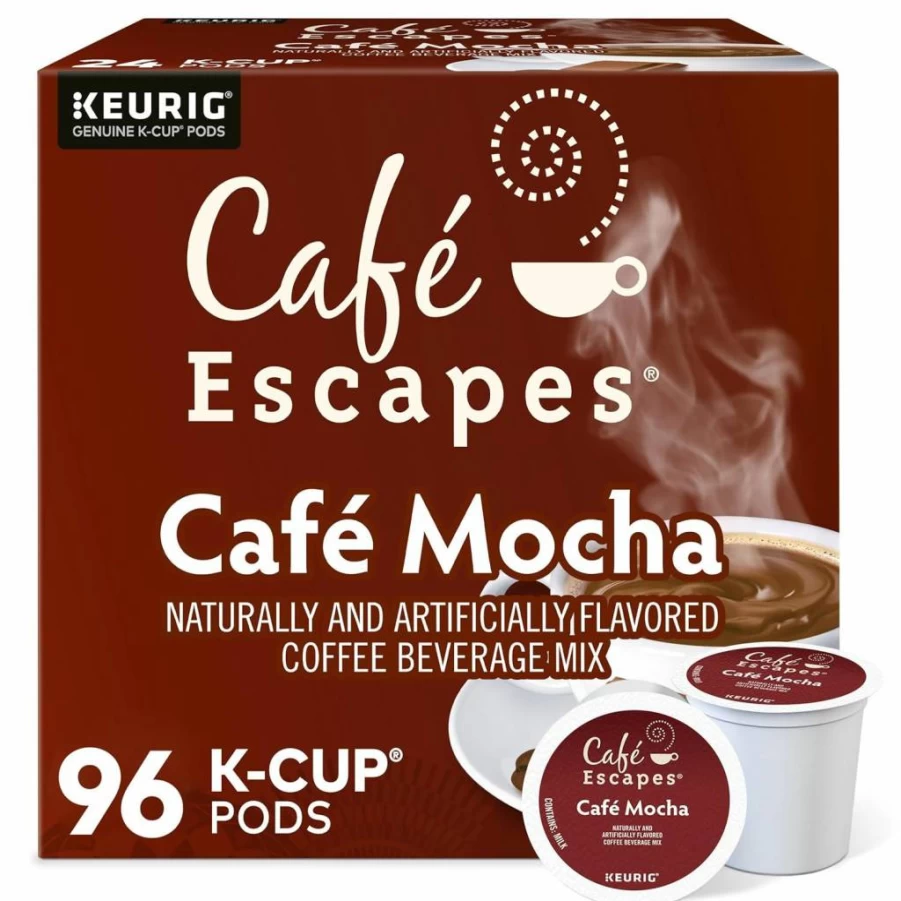 Cafe Escapes Cafe Mocha Single-Serve K-Cup Pods for Keurig Brewers, 96 Count Pack - Rich Chocolate Coffee Pods