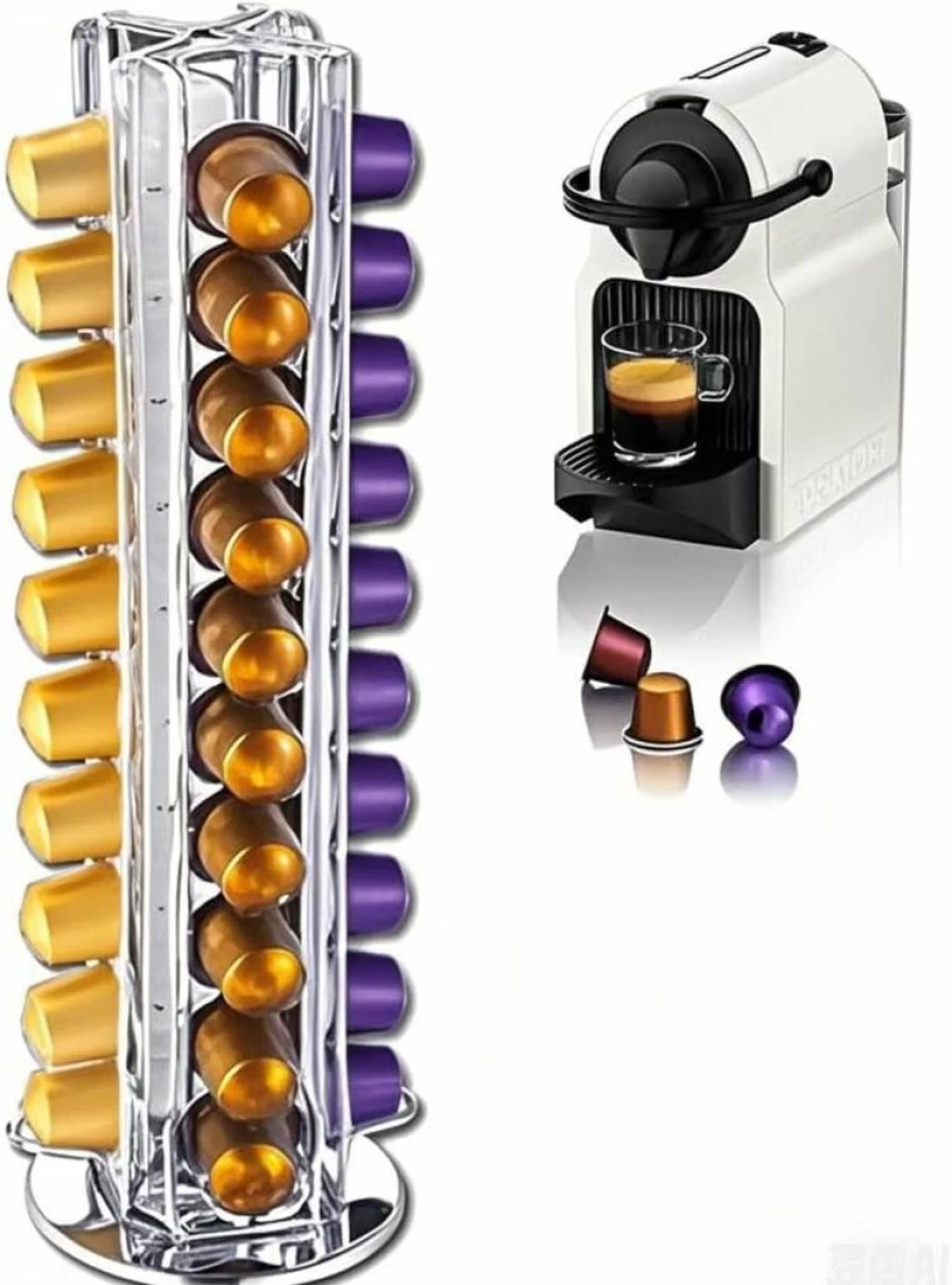 Meelio 40-Capsule Black Coffee Pod Carousel Organizer for Nespresso Original Line – Compact Storage Rack & Holder