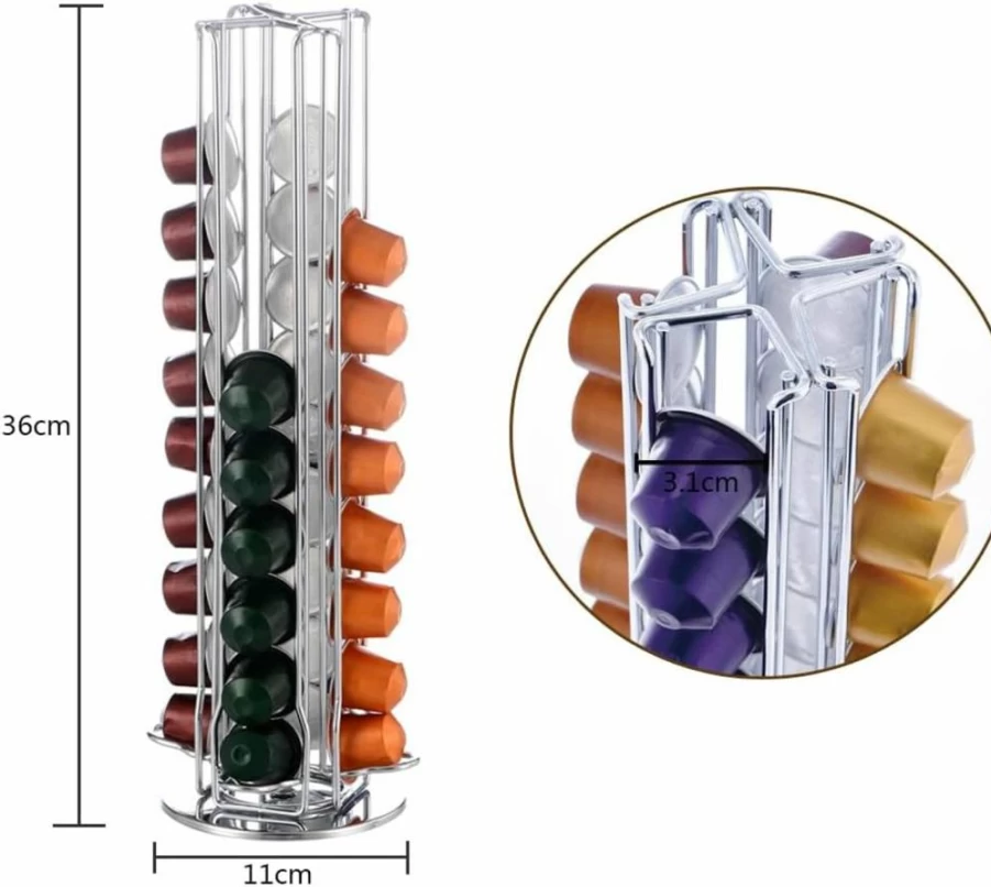 Meelio 40-Capsule Black Coffee Pod Carousel Organizer for Nespresso Original Line – Compact Storage Rack & Holder