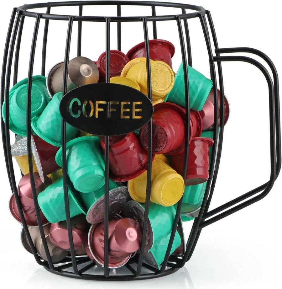 MOLIGOU Coffee Pod Organizer - K Cup Storage Holder for Keurig, Nespresso Capsules - Compact Coffee Bar Accessory with Removable Basket