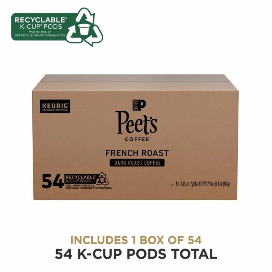 Peet's Coffee French Roast Dark Roast K-Cup Pods - 54 Count Box for Keurig Brewers