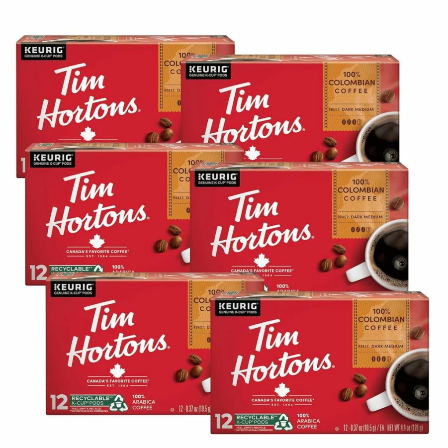 Tim Hortons Medium Dark Roast 100% Colombian Coffee K-Cup Pods - 72 Count (6 Packs of 12) Compatible with Keurig Brewers