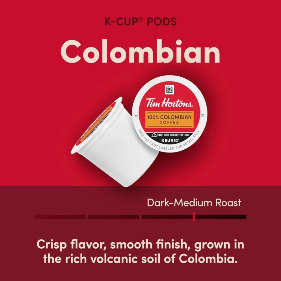 Tim Hortons Medium Dark Roast 100% Colombian Coffee K-Cup Pods - 72 Count (6 Packs of 12) Compatible with Keurig Brewers