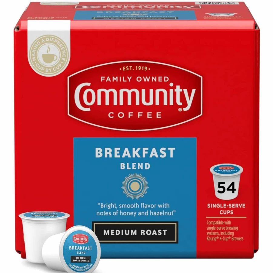 Community Coffee Breakfast Blend Medium Roast K-Cup Pods (54 Count) - Keurig 2.0 Compatible Single-Serve Coffee Pods