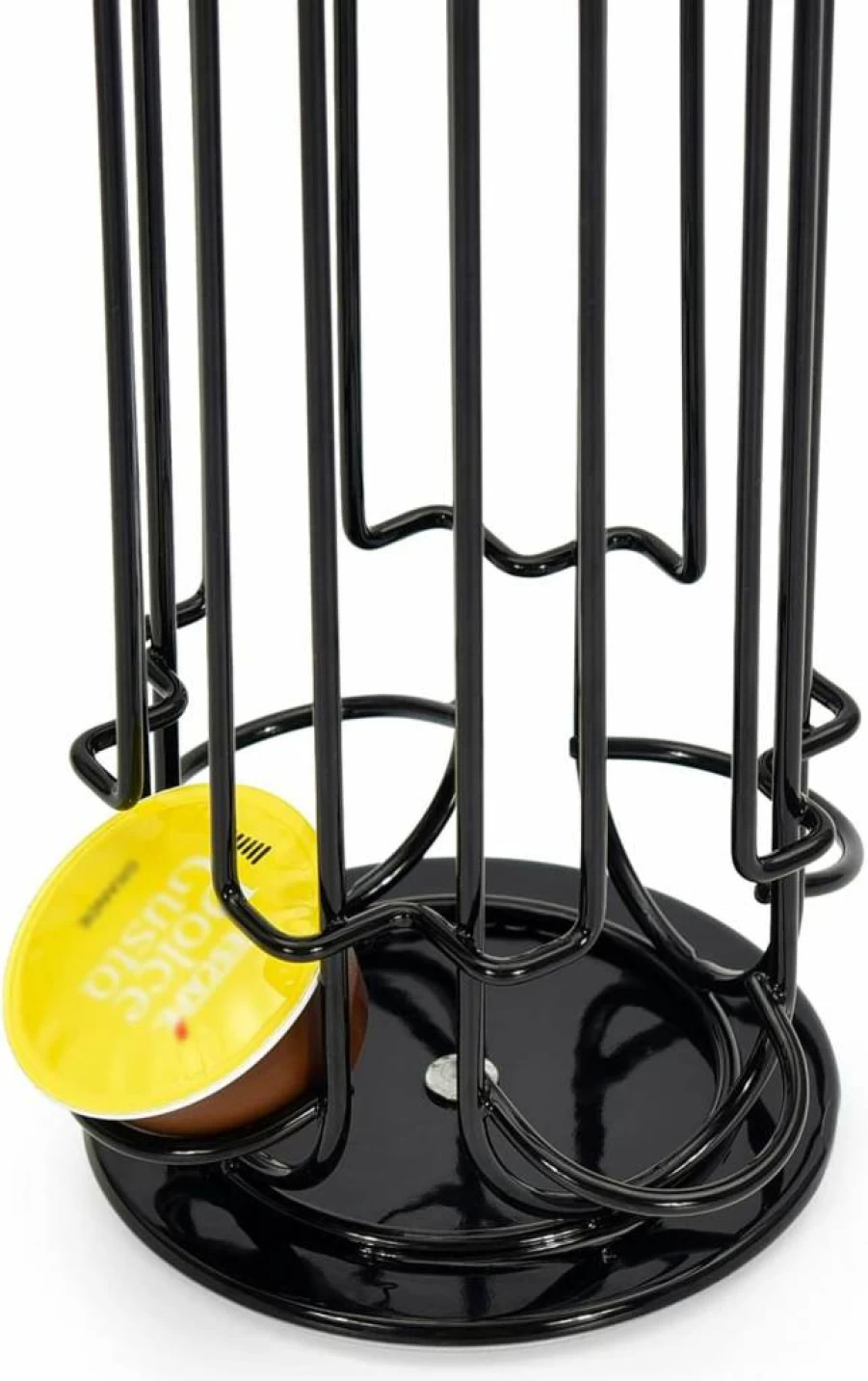 SYSYLY 32-Capsule Coffee Pod Organizer Carousel - Modern Black Spinning Holder for Dolce Gusto, Keurig & Nespresso - Space-Saving Kitchen & Office Counter Storage
