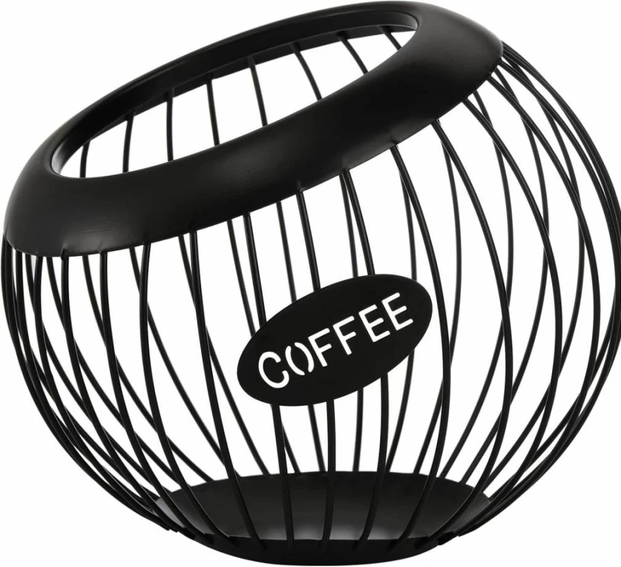 TOPZEA Metal Coffee Pod Holder – Large Capacity K-Cup Organizer, Espresso Capsule Storage Basket for Countertop, Bar Station Accessories in Black