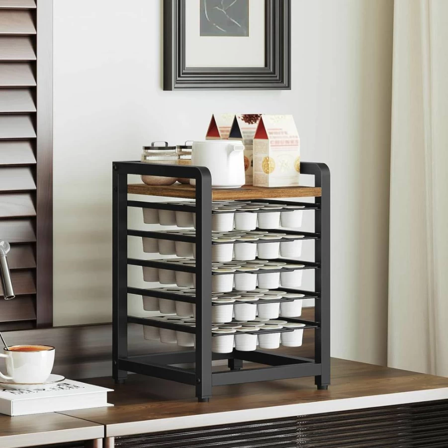 YATINEY 5-Tier Coffee Pod Organizer – Rustic Brown KH05Br Desktop Storage Rack, Holds 100 K-Cups, Space-Saving for Kitchen, Office, Cafe