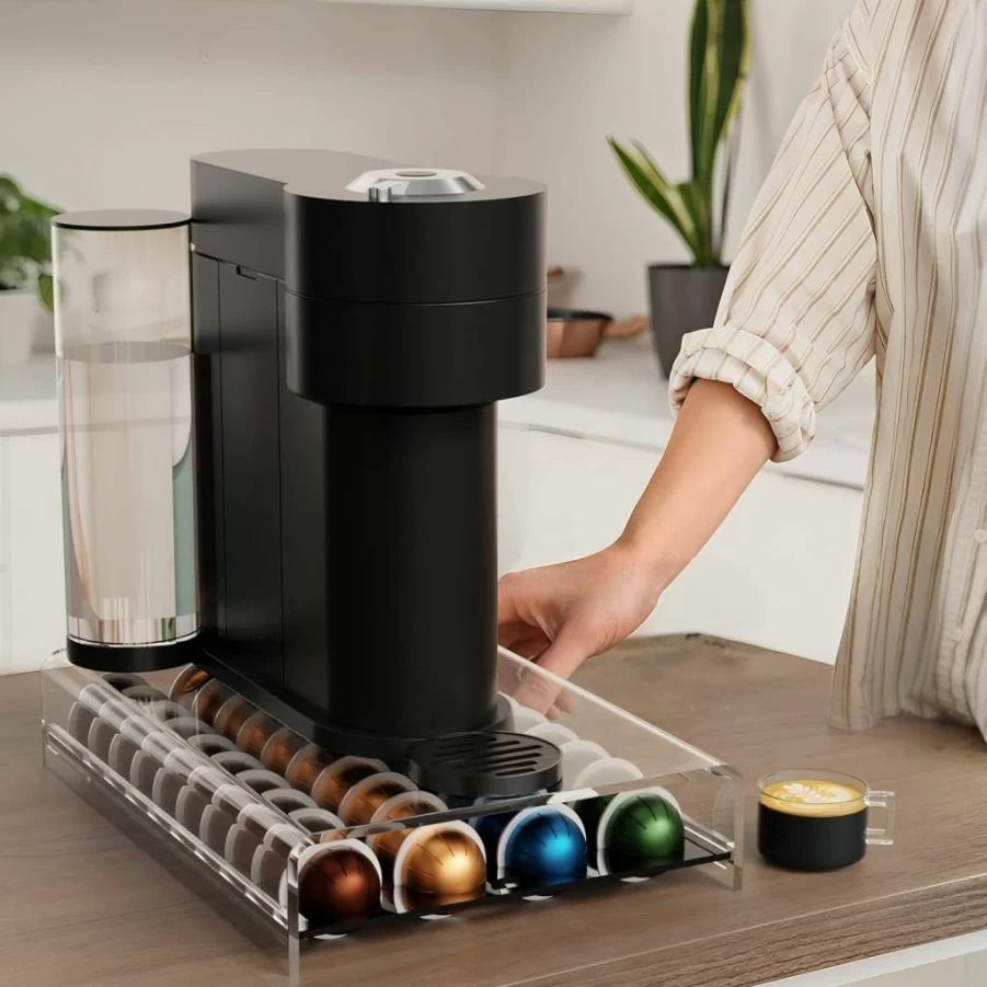 LifeMoreasy Acrylic Coffee Pod Organizer for Nespresso Vertuo - Holds 40 Capsules, Countertop Storage Drawer