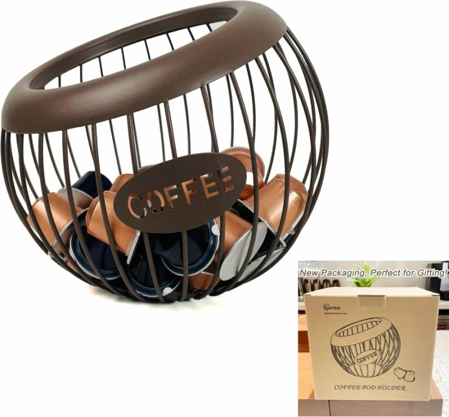 AIYICIII Metal Coffee Pod Holder - Large Capacity K-Cup Organizer for Keurig & Nespresso Vertuo, Countertop Coffee Bar Storage Accessories (Black)