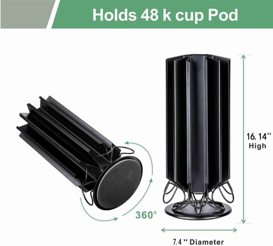 ZCDCP 360-Degree Rotating Keurig K-Cup Holder – Organizes 48 Coffee Pods, Compact Black Carousel Stand for Keurig Brewers