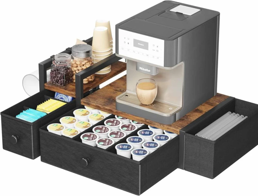 Homeiju 52-Capacity Coffee Pod Organizer with Mug Rack - K Cup & Nespresso Pod Holder for Countertop, Kitchen, Office, and Coffee Bar (Patent Pending)